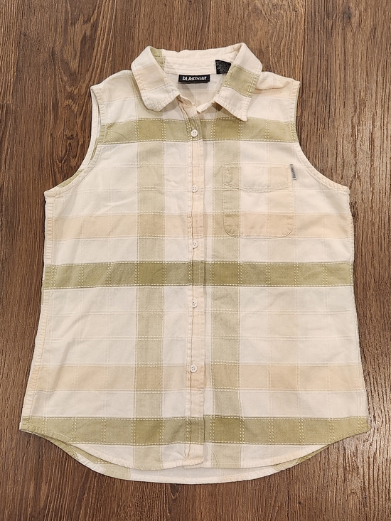 Blassport Tops - Vintage Blassport 100% Cotton Sleeveless Shirt - Sage & Cream Plaid Medium